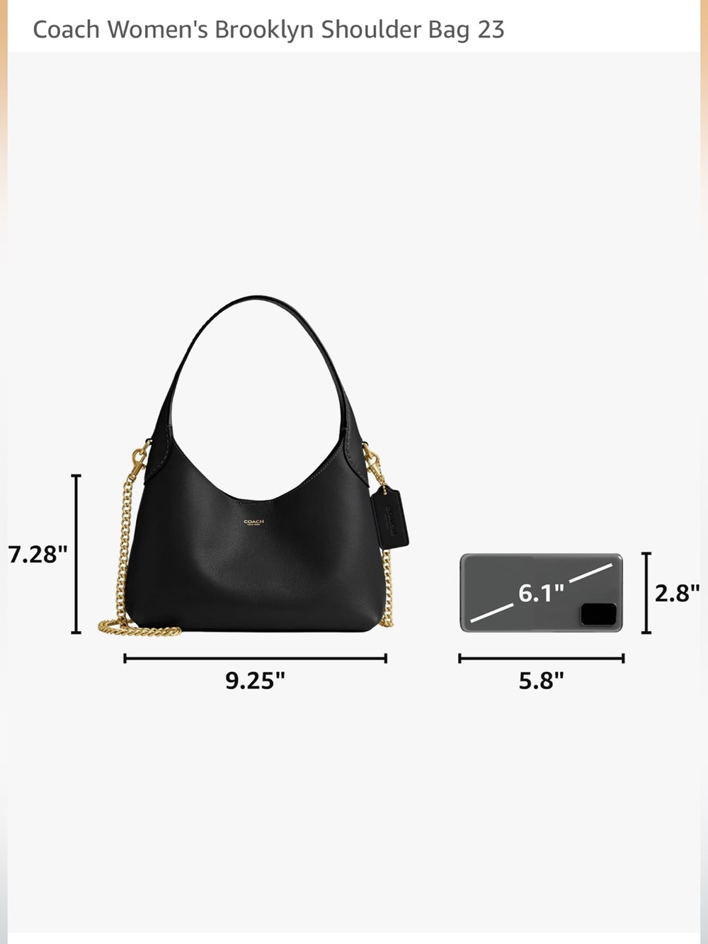 Coach Brooklyn 23 Black Leather Shoulder Bag with Gold Chain Strap - Picture 3 of 9